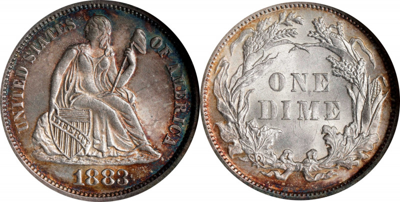 1883 Liberty Seated Dime. MS-64 (NGC).
PCGS# 4691. NGC ID: 23AW.