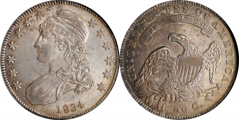 1834 Capped Bust Half Dollar. O-116. Rarity-1. Small Date, Small Letters. MS-61 ...