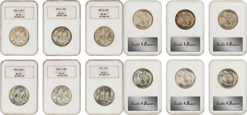 Lot of (6) Late Date Walking Liberty Half Dollars. MS-64 (NGC). OH.
Included ar...