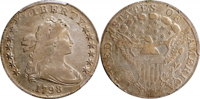 1798 Draped Bust Silver Dollar. Heraldic Eagle. BB-122, B-14. Rarity-3. Pointed ...