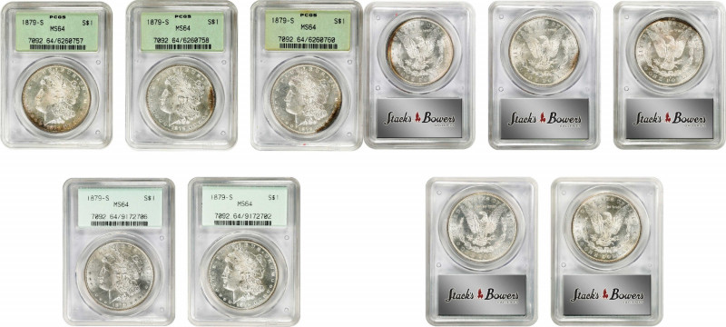 Lot of (5) 1879-S Morgan Silver Dollars. MS-64 (PCGS). OGH.
PCGS# 7092. NGC ID:...