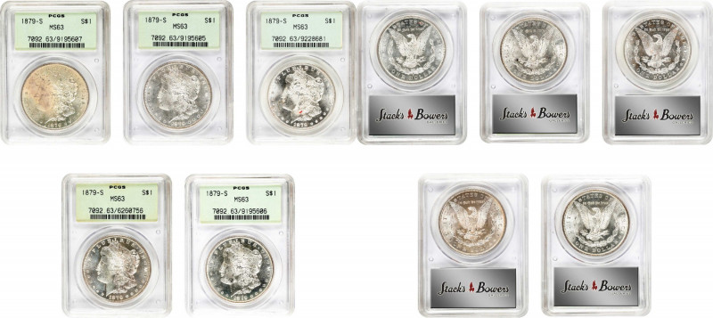 Lot of (5) 1879-S Morgan Silver Dollars. MS-63 (PCGS). OGH.
PCGS# 7092. NGC ID:...