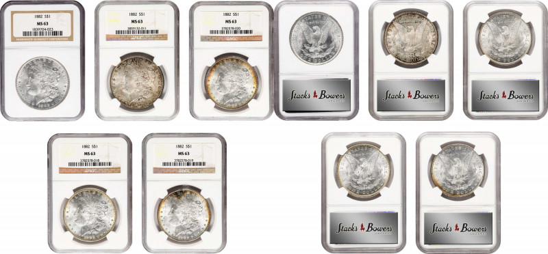 Lot of (5) 1882 Morgan Silver Dollars. MS-63 (NGC).
PCGS# 7132. NGC ID: 254A.