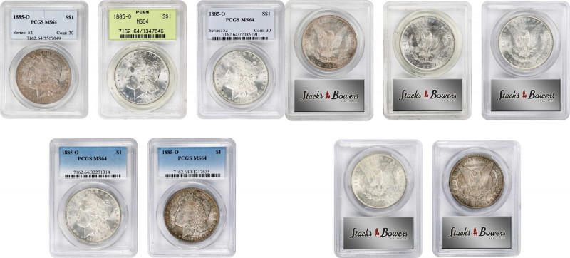 Lot of (5) 1885-O Morgan Silver Dollars. MS-64 (PCGS).
One example is OGH.
PCG...