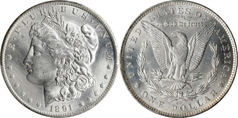 1891-CC Morgan Silver Dollar. VAM-3. Top 100 Variety. Spitting Eagle. Unc Detail...