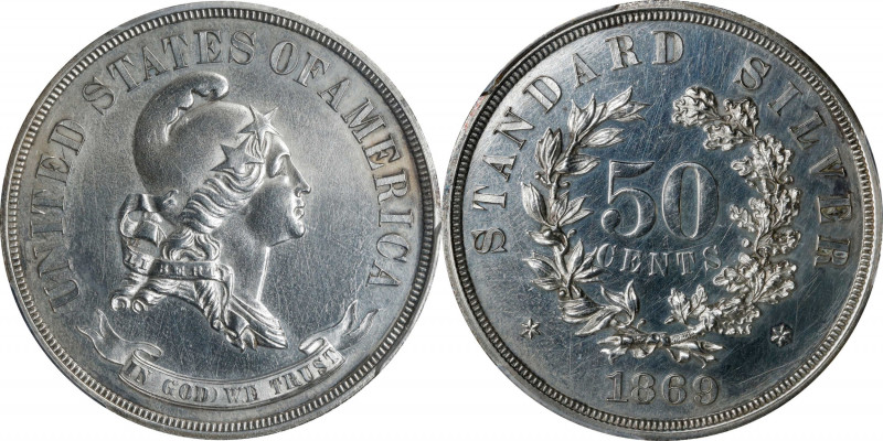 1869 Pattern Half Dollar. Judd-742, Pollock-823. Rarity-5. Silver. Reeded Edge. ...