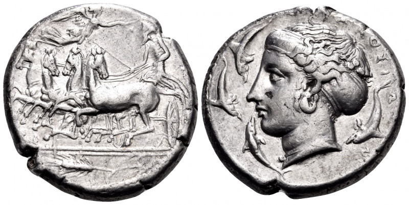 SICILY. Syracuse. Period of the Second Democracy - Dionysios I, 413-399 BC. Tetr...