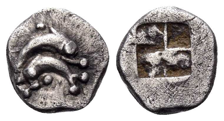 ISLANDS OFF THRACE, Thasos. Circa 500-463 BC. Obol (Silver, 7.5 mm, 0.54 g). Two...