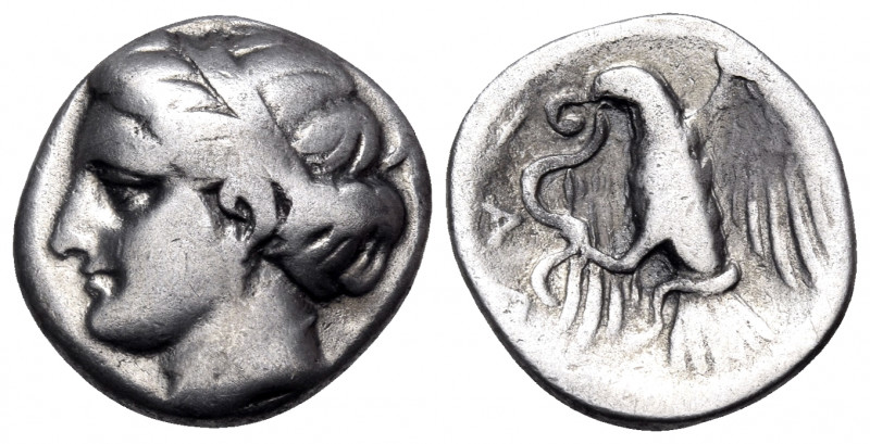 EUBOIA. Chalkis. Circa 338-308 BC. Drachm (Silver, 16 mm, 3.29 g, 12 h). Head of...