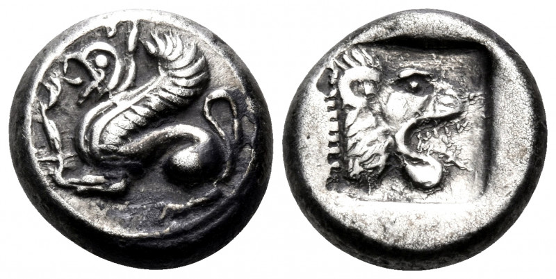 TROAS. Assos. Circa 500-480 BC. Drachm (Silver, 14 mm, 4.00 g, 6 h). Griffin sea...