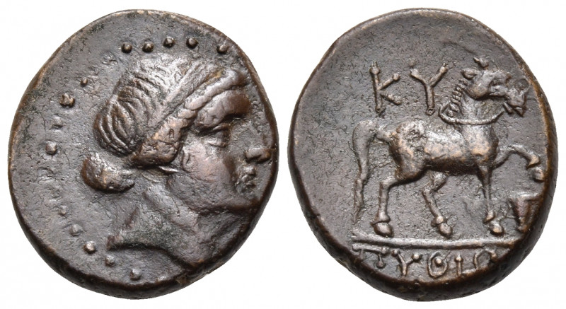 AEOLIS. Kyme. Circa 250-200 BC. (Bronze, 19 mm, 6.09 g, 12 h). Head of the Amazo...