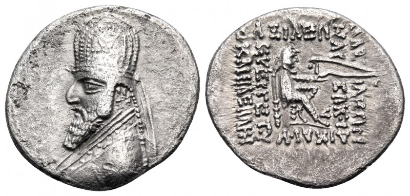 KINGS OF PARTHIA. Gotarzes I, 91-87 BC. Drachm (Silver, 20 mm, 3.80 g, 1 h), Ekb...