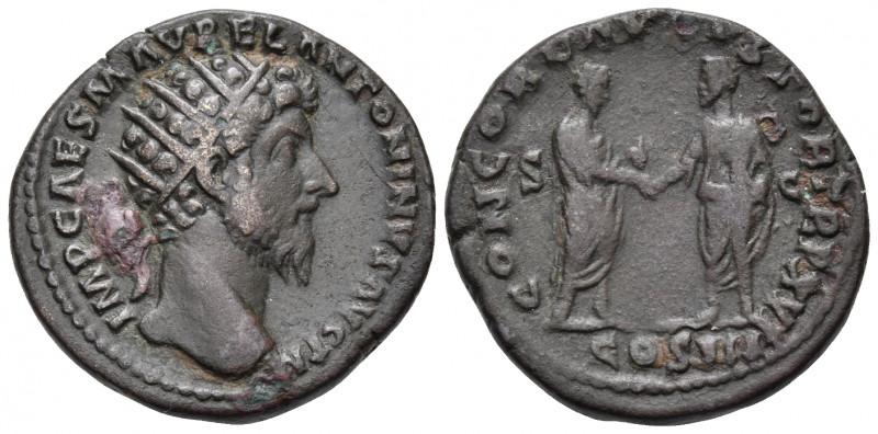 Marcus Aurelius, 161-180. Dupondius (Bronze, 25 mm, 12.57 g, 12 h), Rome, 161. I...