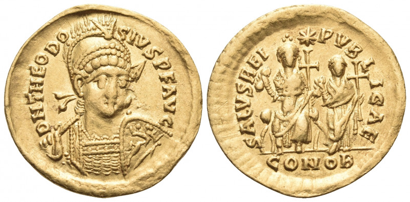 Theodosius II, 402-450. Solidus (Gold, 20.5 mm, 4.24 g, 6 h), Constantinople, 42...