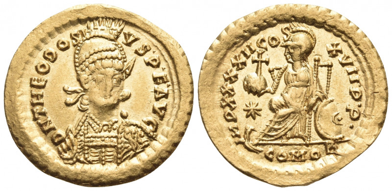 Theodosius II, 402-450. Solidus (Gold, 21 mm, 4.43 g, 6 h), Constantinople, 430-...