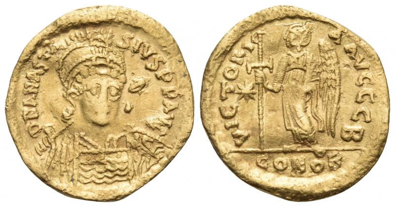 Anastasius I, 491-518. Solidus (Gold, 20 mm, 4.04 g, 7 h), Constantinople, B = 2...