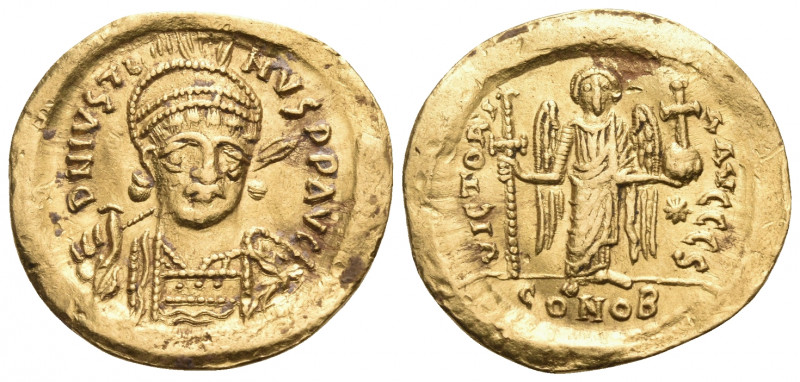 Justin I, 518-527. Solidus (Gold, 20.5 mm, 4.37 g, 7 h), Constantinople, ς = 6th...