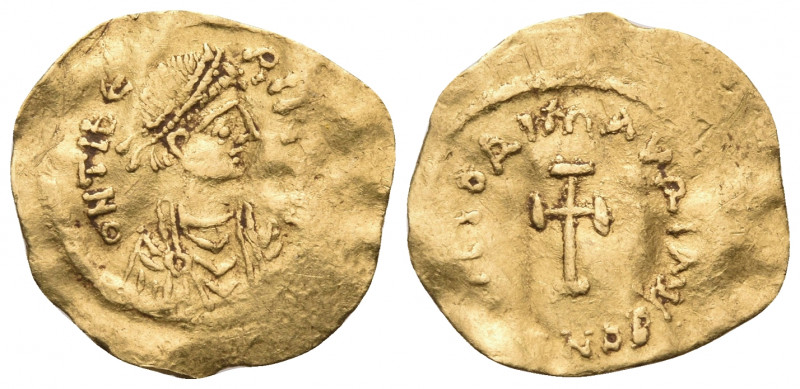 Maurice Tiberius, 582-602. Tremissis (Gold, 17.5 mm, 1.38 g, 5 h), Constantinopl...