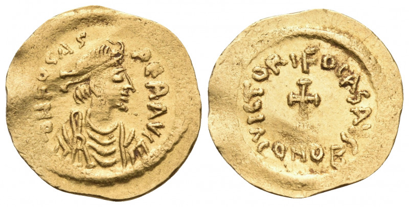 Phocas, 602-610. Tremissis (Gold, 16 mm, 1.48 g, 6 h), Constantinople, 607-610. ...