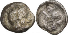 Southern Apulia, Tarentum, c. 325-280 BC. AR Diobol (11.5mm, 0.90g). Fair
