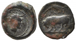 Sicily, Gela, c. 420-405 BC. Æ Onkia (13mm, 1.96g). Good Fine