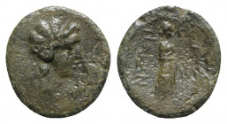 Sicily, Katane, late 3rd - early 2nd century BC. Æ Hexas (15mm, 2.26g, 12h). Green patina, Good Fine