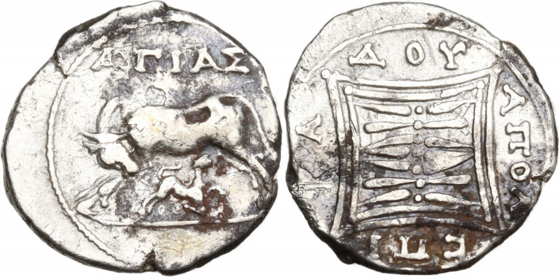 Illyria, Apollonia, c. 229-100 BC. AR Drachm (17.5mm, 3.00g). Aghias and Kados, ...