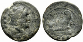 ROMA series, South East Italy, c. 211-210. Æ Quadrans (22mm, 8.92g, 9h). Green patina, Good Fine