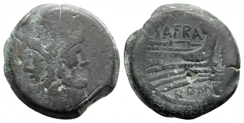 Spurius Afranius, Rome, 150 BC. Æ As (31mm, 27.02g, 9h). Green patina, Good Fine...