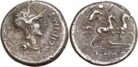 M. Cipius M.f., Rome, 115-114 BC. AR Denarius (16.5mm, 3.90g). Good Fine