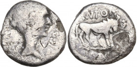 Mark Antony, Lugdunum, early 42 BC. AR Quinarius (12.5mm, 1.60g). Fine