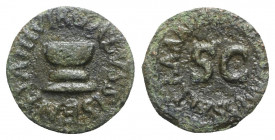 Augustus (27 BC-14 AD). Æ Quadrans (15.5mm, 2.45g, 10h). Rome, Apronius, Galus, Messalla, and Sisenna, moneyers. Green patina, roughness, near VF