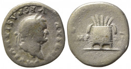 Vespasian (69-79). AR Denarius (17mm, 2.13g). Rome - R/ Modius. Fine