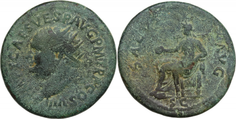 Vespasian (69-79). Æ Dupondius (28mm, 13.90g). Rome - R/ Salus. Fine - Good Fine...