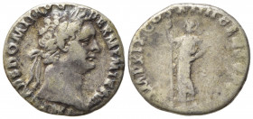 Domitian (81-96). AR Denarius (18mm, 3.36g). Rome - R/ Minerva. Good Fine