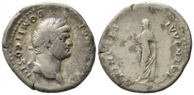 Domitian (81-96). AR Denarius (20mm, 3.17g). Rome - R/ Spes. Fine