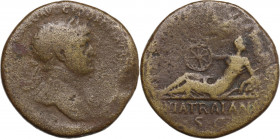 Trajan (98-117). AR Sestertius (31mm, 20.80g). Rome - R/ Via Traiana. Fine