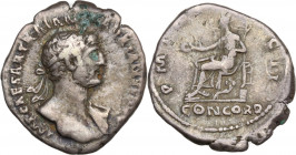 Hadrian (117-138). AR Denarius (19.5mm, 3.10g). Rome - R/ Concordia. Good Fine