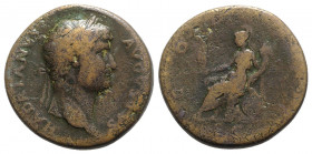 Hadrian (117-138). Æ Sestertius (33mm, 25.96g, 6h). Rome - R/ Roma seated. Fine