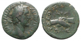 Antoninus Pius (138-161). Æ As (25mm, 8.67g, 6h). Rome - R/ Clasped hands. Good Fine