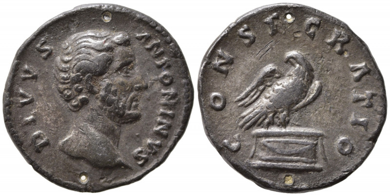 Divus Antoninus Pius (died AD 161). AR Denarius (19mm, 3.44g). Rome - R/ Eagle. ...