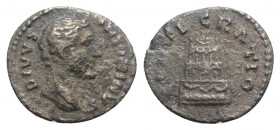 Divus Antoninus Pius (died AD 161). AR Denarius (18mm, 2.52g, 12h). Rome - R/ Pyre. Good Fine