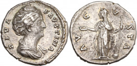 Diva Faustina Senior (died AD 140/1). AR Denarius (17.5mm, 3.30g). Rome - R/ Fortuna. Near VF