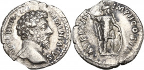 Marcus Aurelius (161-180). AR Denarius (17.5mm, 2.70g). Rome - R/ Mars. Good Fine