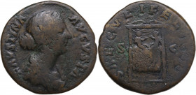 Faustina Junior (Augusta, 147-175). Æ Sestertius (31mm, 22.40g). Rome - R/ Pulvinar. Fine - Good Fine