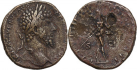 Lucius Verus (161-169). Æ Sestertius (30.5mm, 20.50g). Rome - R/ Mars. Fine