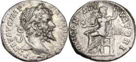 Septimius Severus (193-211). AR Denarius (16.5mm, 2.50g). Rome - R/ Jupiter. Good Fine - near VF