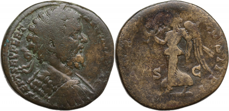 Septimius Severus (193-211). Æ Sestertius (30mm, 24.90g). Rome - R/ Victory. Goo...