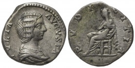 Julia Domna (Augusta, 193-217). AR Denarius (17mm, 3.16g). Rome - R/ Pudicitia. Near VF