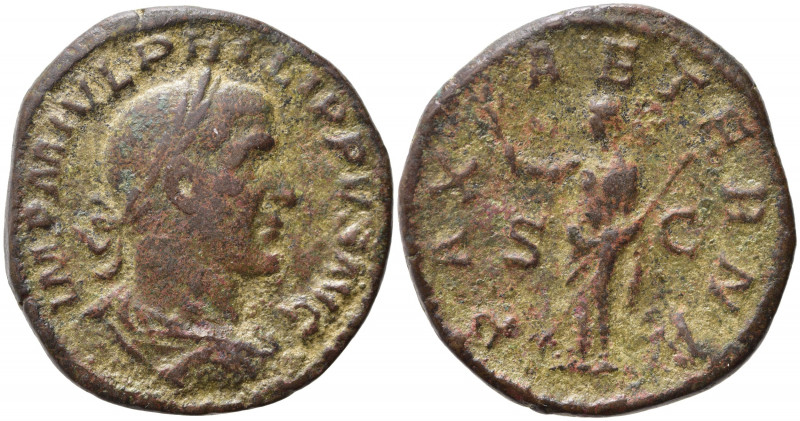 Philip I (244-249). Æ Sestertius (30mm, 15.88g). Rome - R/ Pax. Good Fine